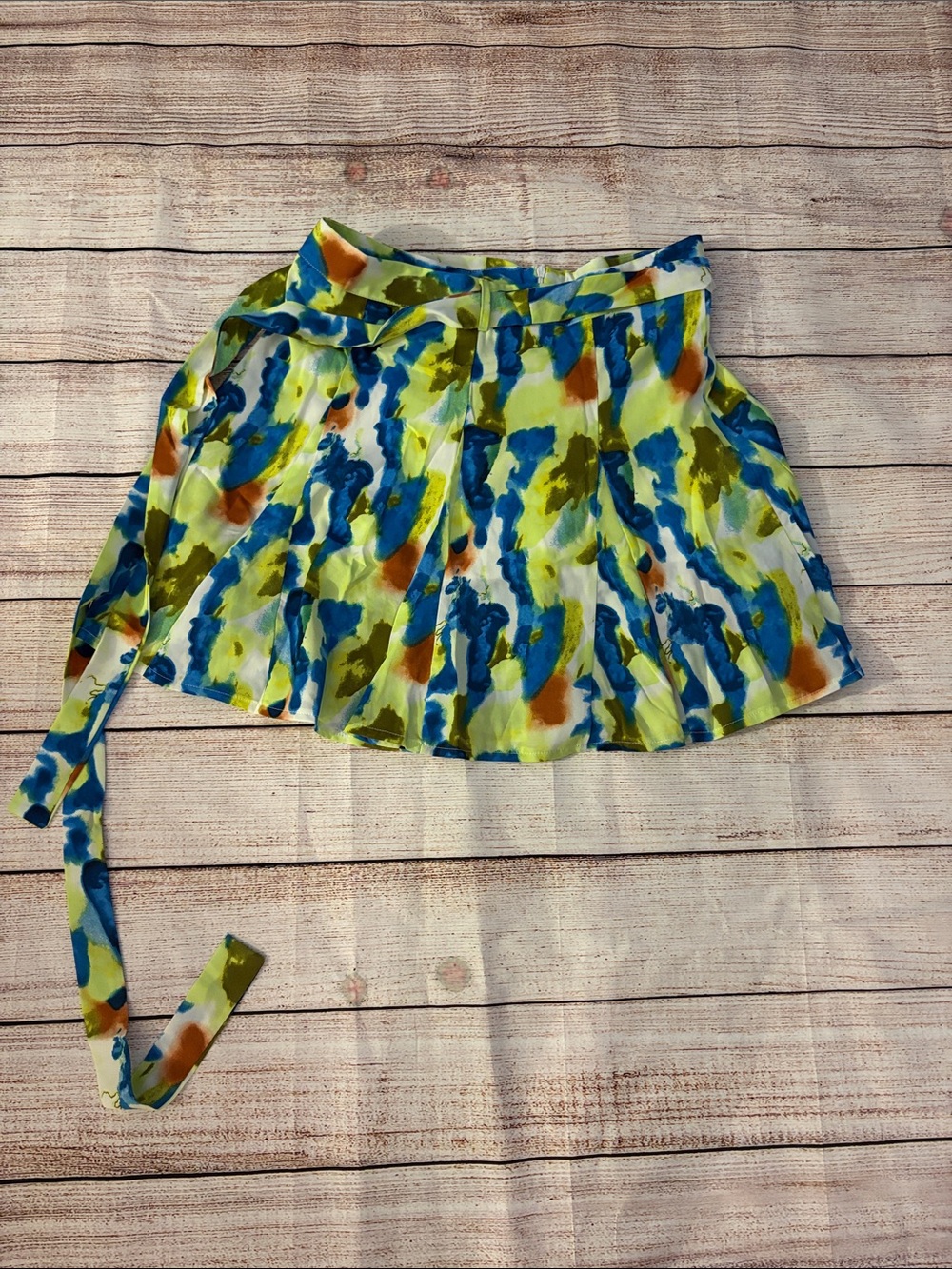 Floral Watercolor Pleated Mini Skirt - Blue & Green